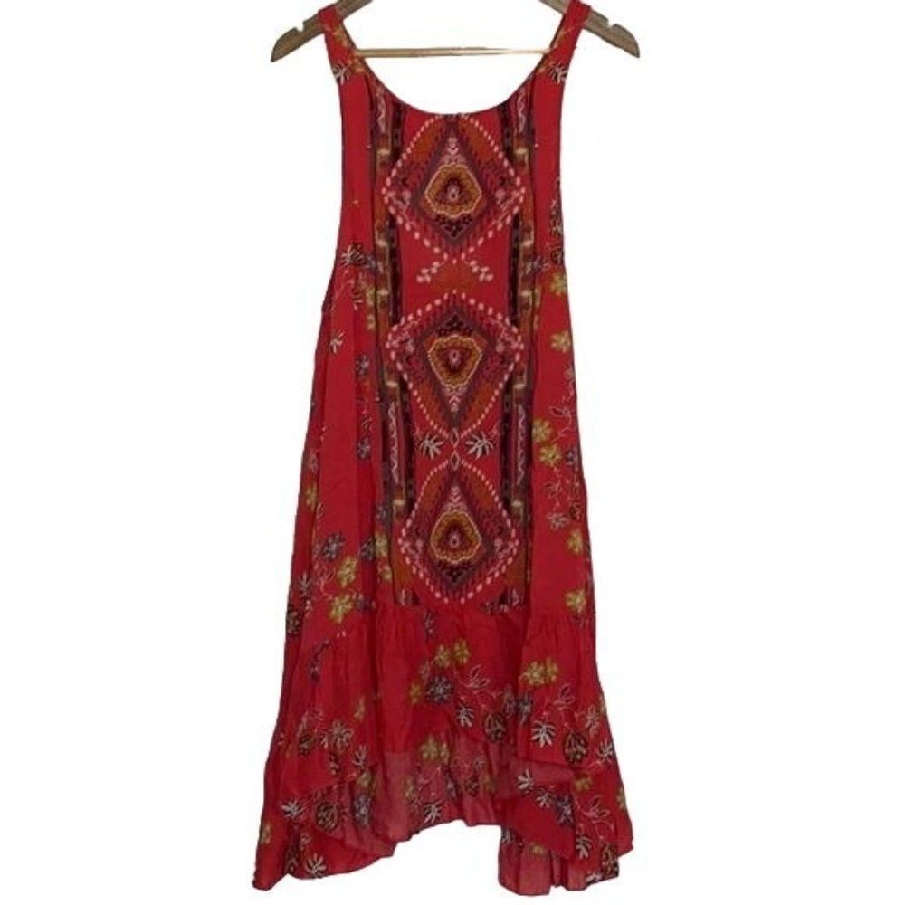 Free People Medium Vibrant Orange Flowy Midi Tank Dress Boho Festival Vacation